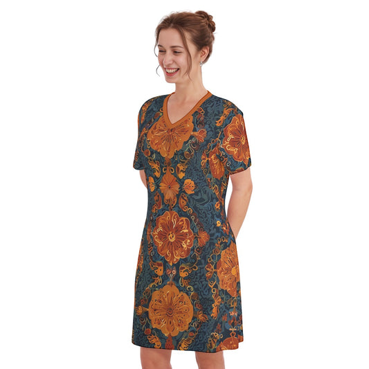 Aspen -- Women's V Neck Dress 100% Cotton