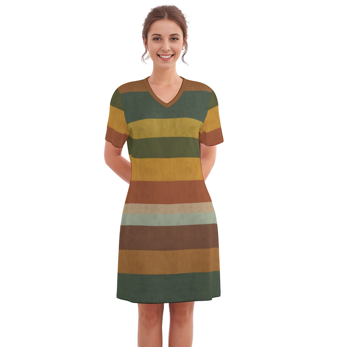 Stripes -- Women's V Neck Dress 100% Cotton