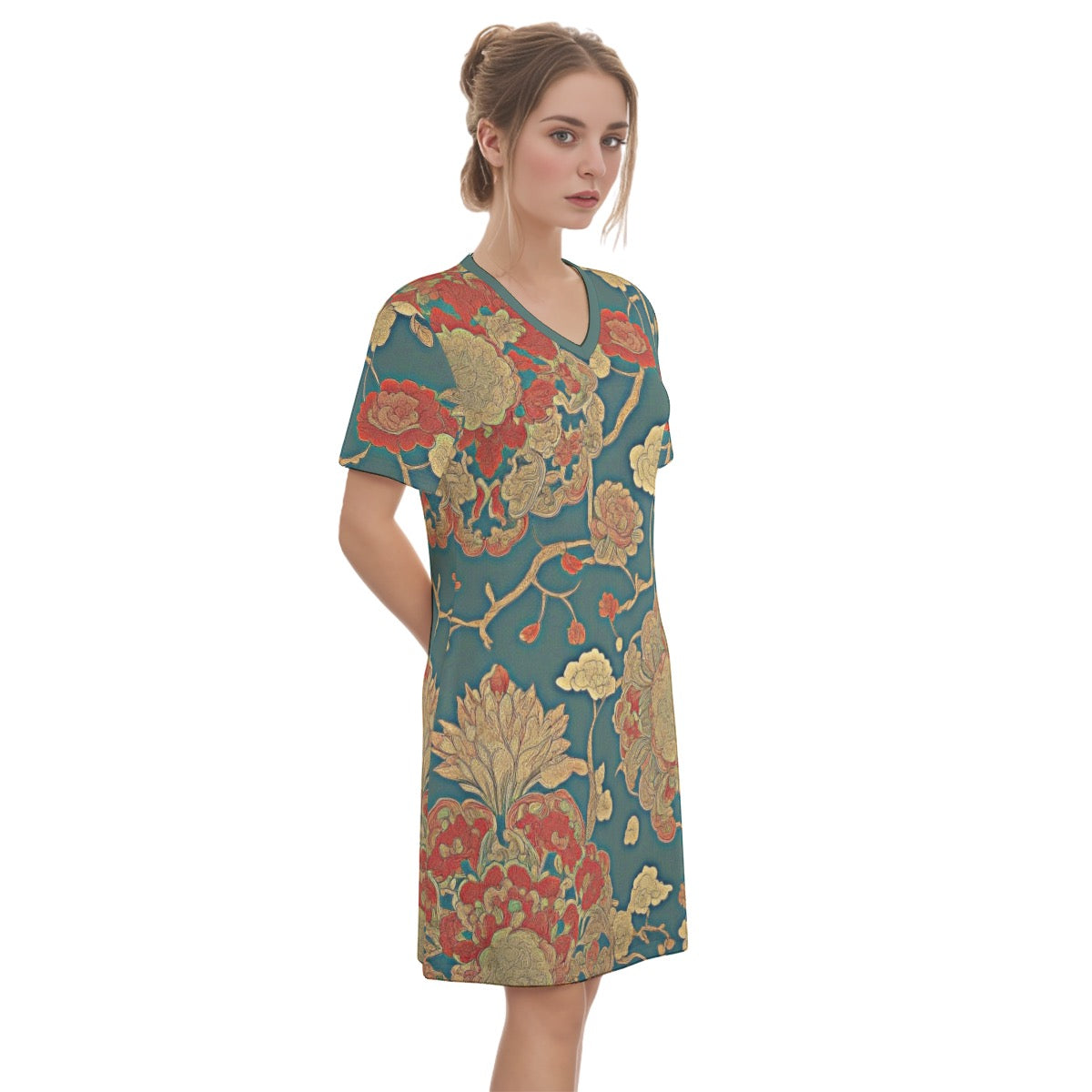 Far East -- Women's V Neck Dress 100% Cotton