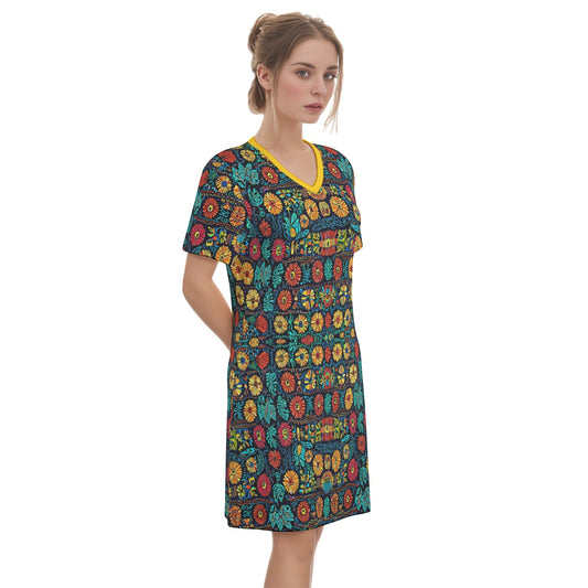 Freixo -- Women's V Neck Dress 100% Cotton