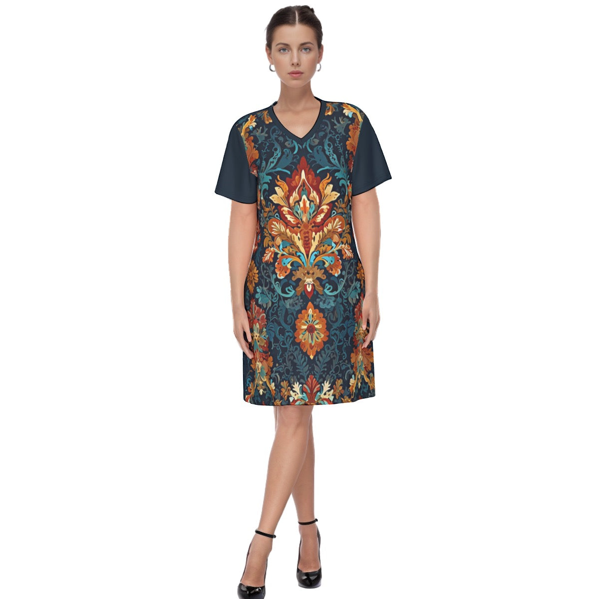 Chisinau -- Women's V Neck Dress 100% Cotton