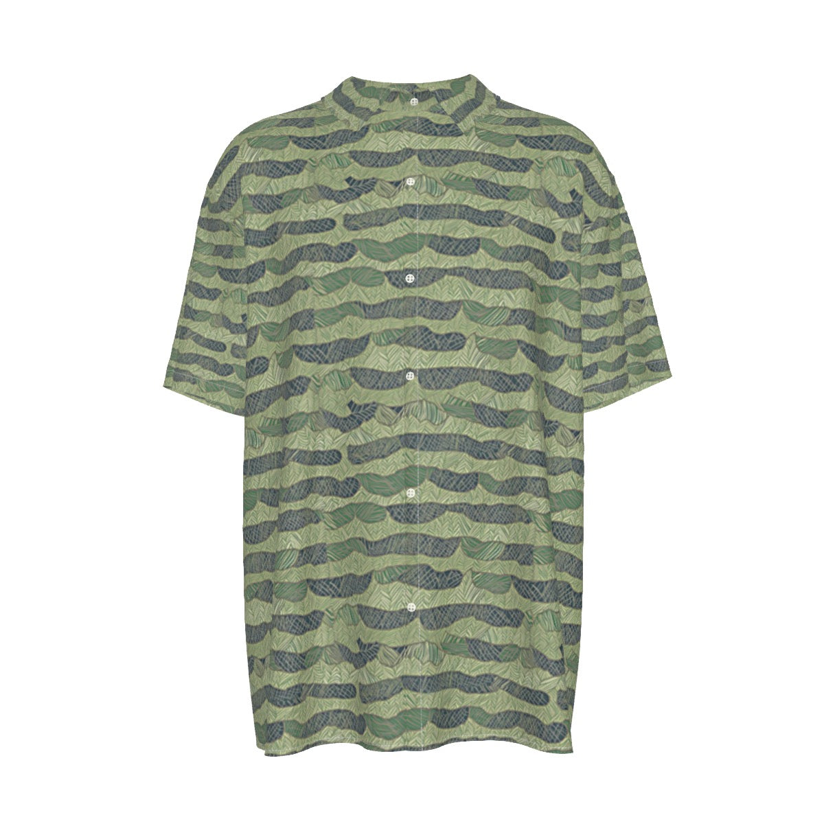 Blue-Green Men's Imitation Silk Short-Sleeved Shirt