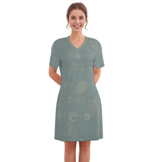 Scone -- Women's V Neck Dress 100% Cotton