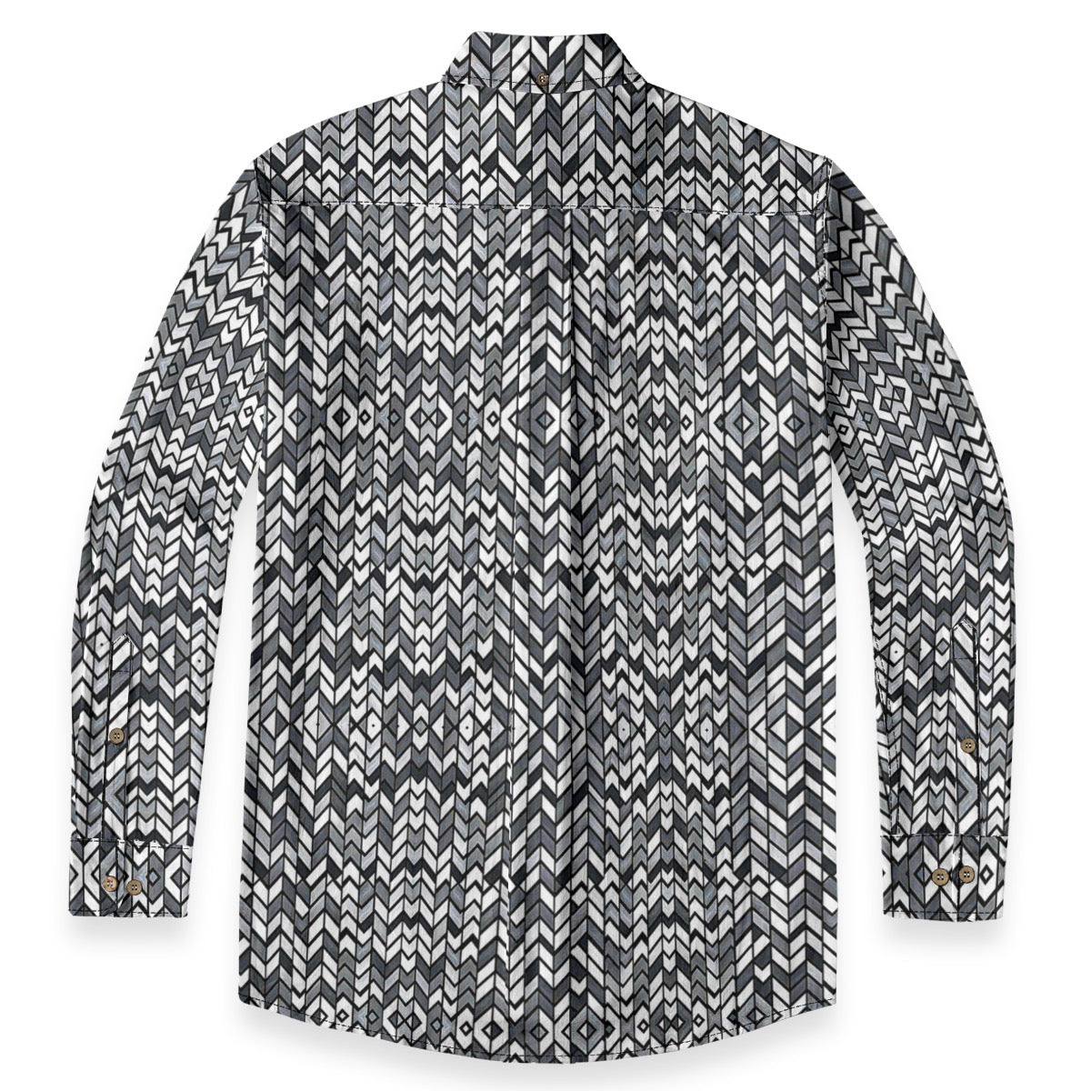 B&W Herringbone Pattern -- Men's 100% Cotton LS Collared Shirt