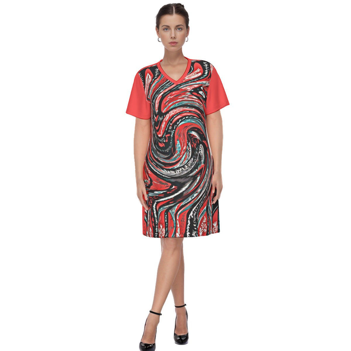 Swirl -- Women's V Neck Dress|180GMS Cotton