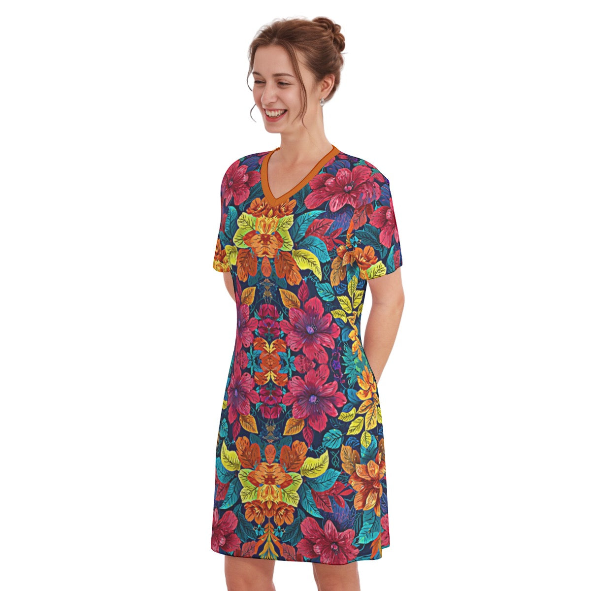 Athanna -- Women's V Neck Dress 100% Cotton