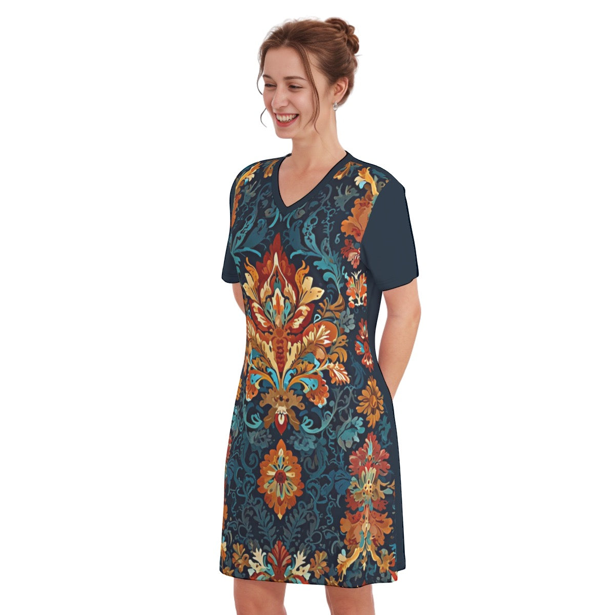 Chisinau -- Women's V Neck Dress 100% Cotton