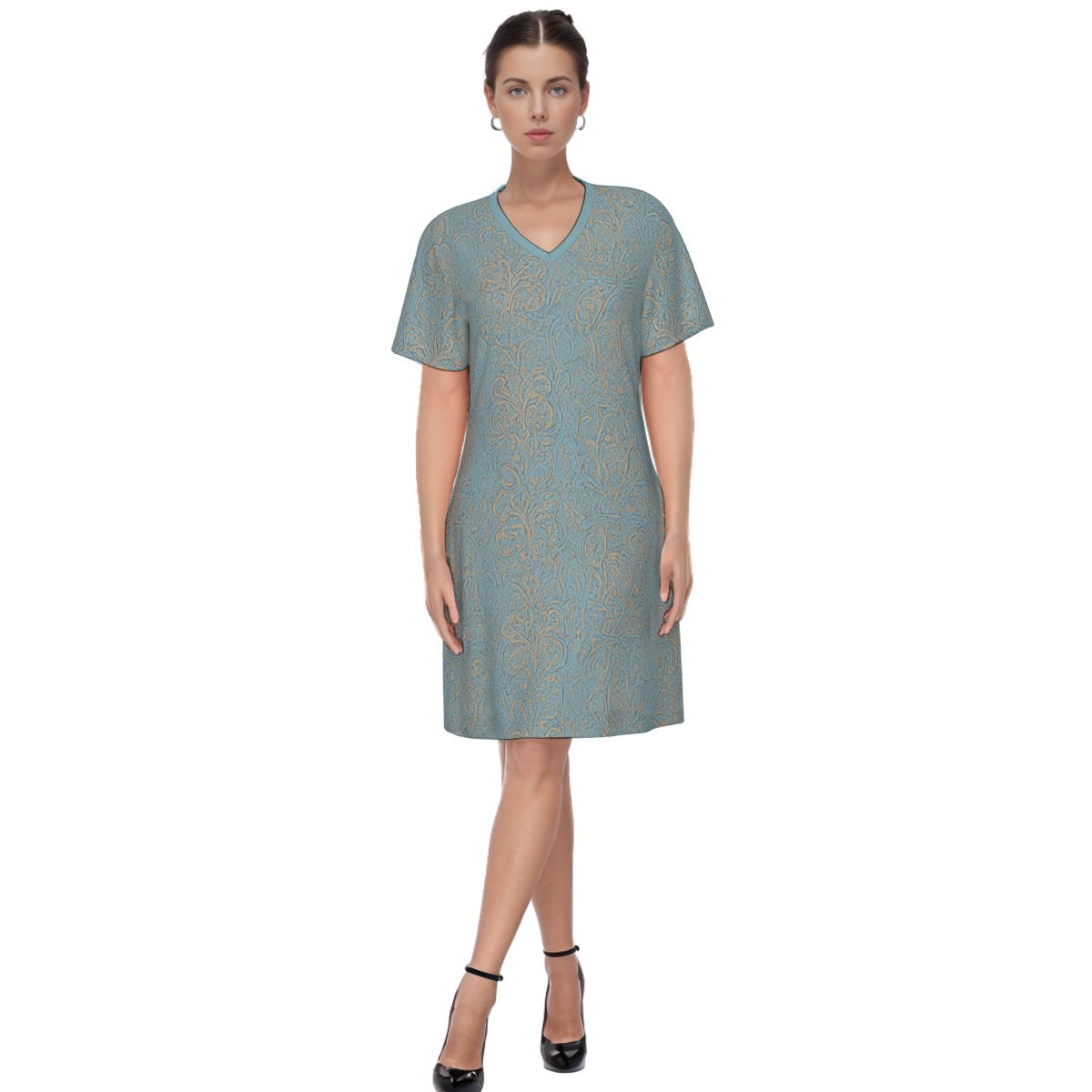 Strath -- Women's V Neck Dress 100% Cotton