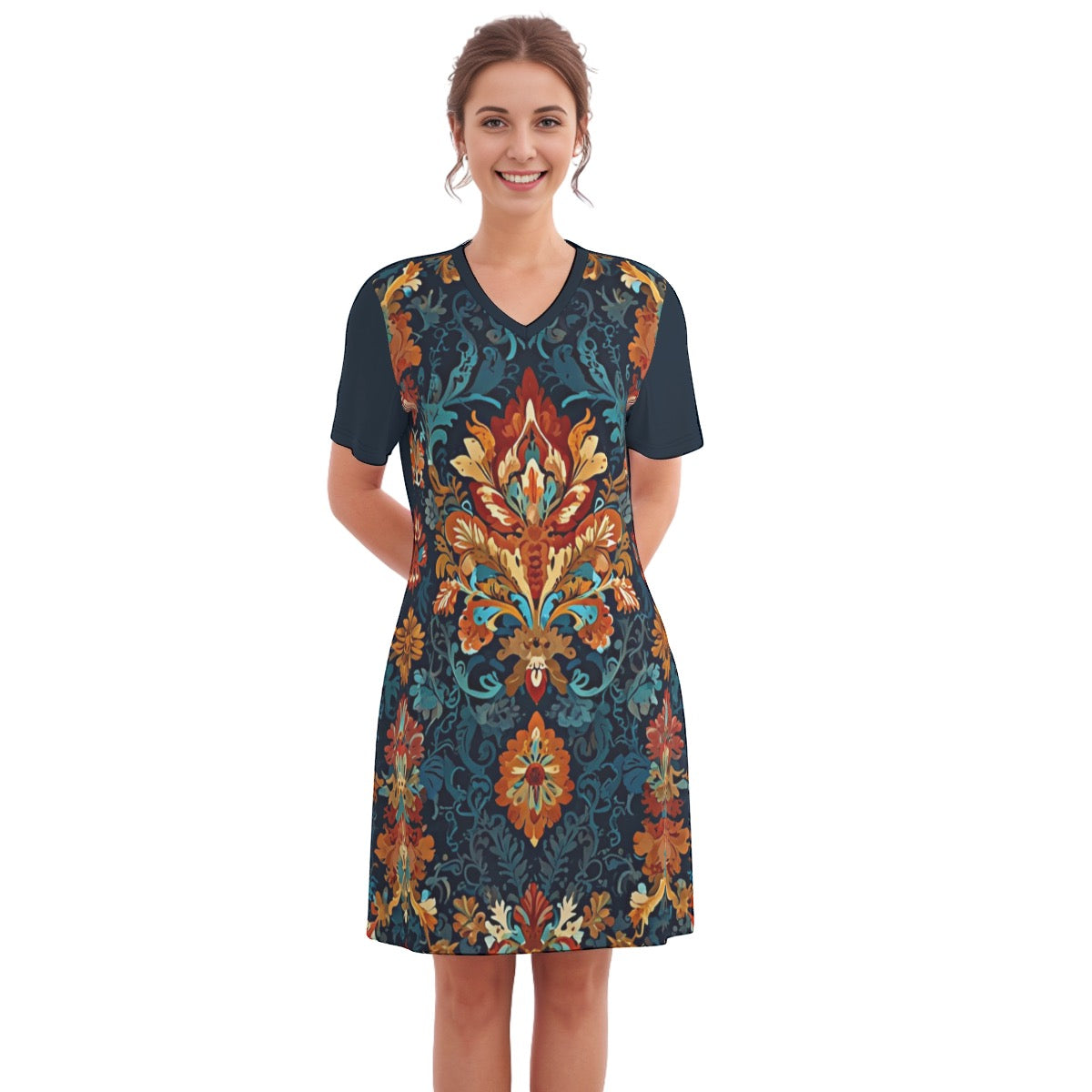 Chisinau -- Women's V Neck Dress 100% Cotton