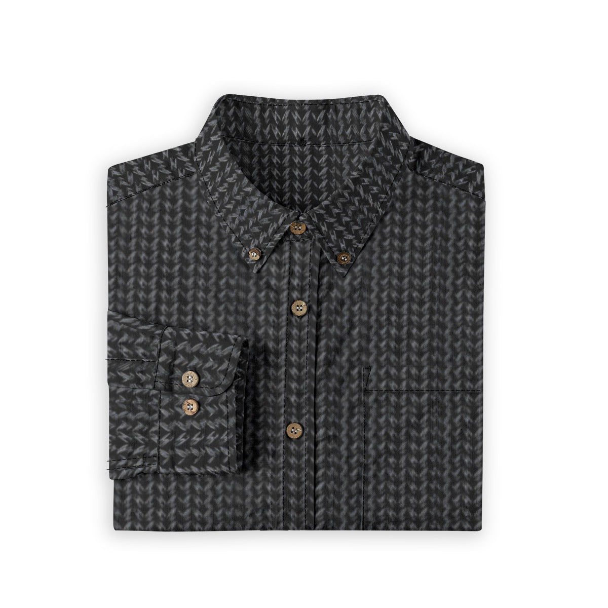 Black Herringbone -- Men's 100% Cotton LS Collared Shirt