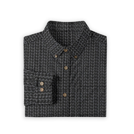 Black Herringbone -- Men's 100% Cotton LS Collared Shirt