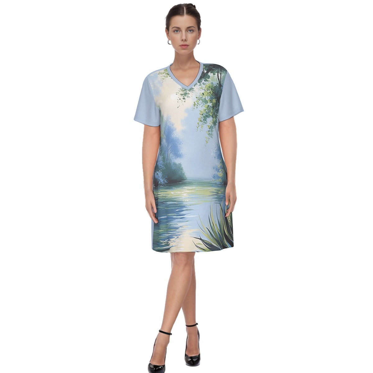 Stream -- Women's V Neck Dress 100% Cotton