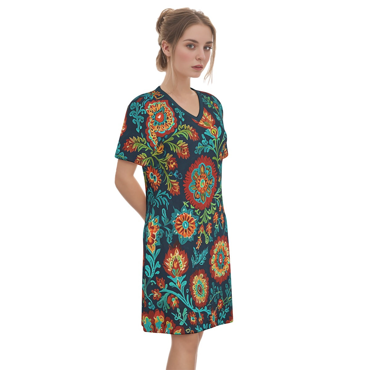 Renya -- Women's V Neck Dress 100% Cotton