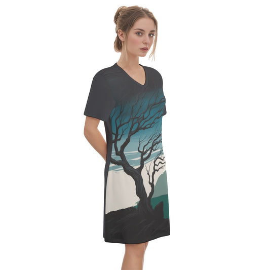 Wind -- Women's V Neck Dress 100% Cotton