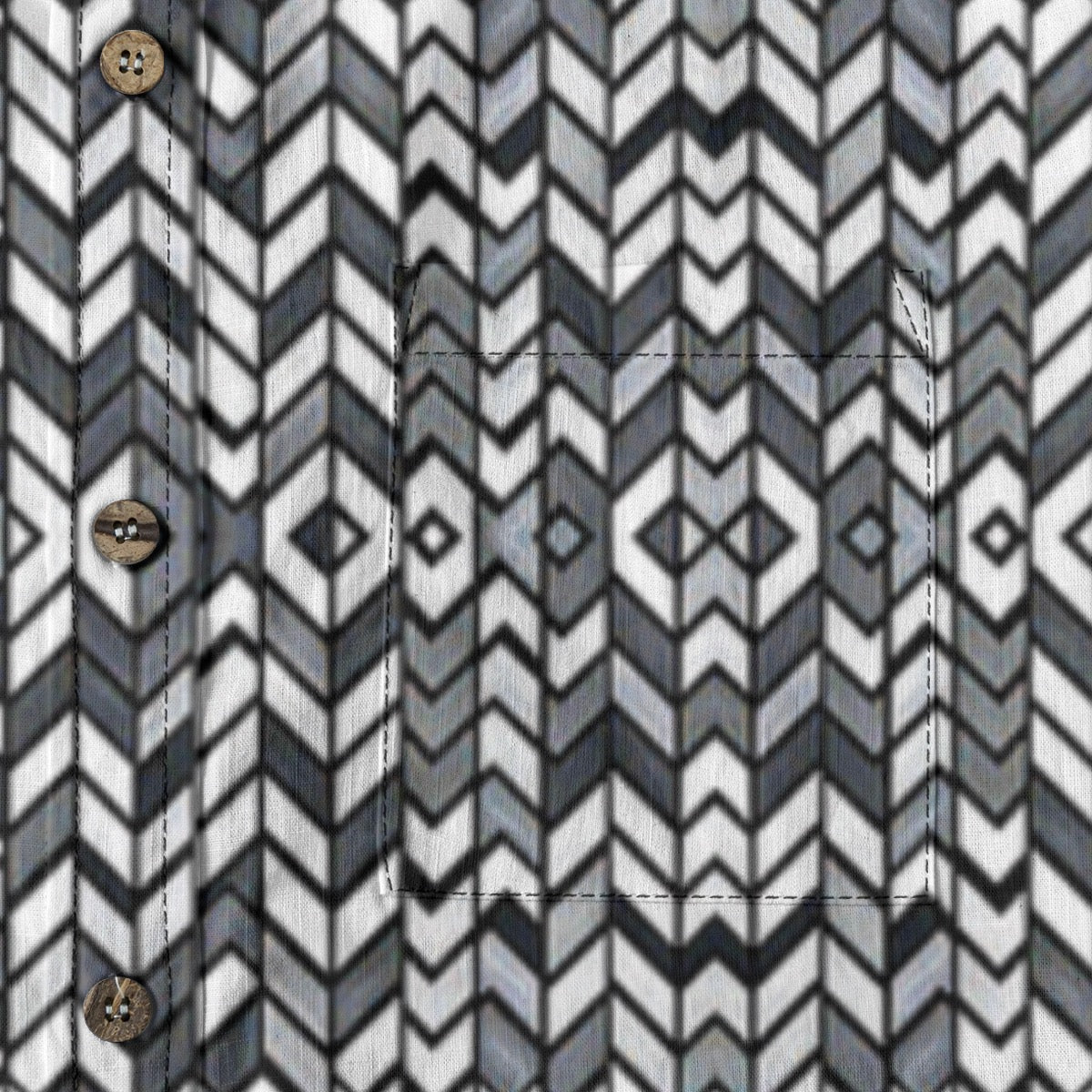 B&W Herringbone Pattern -- Men's 100% Cotton LS Collared Shirt