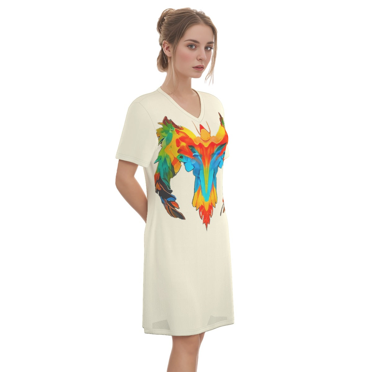 Raptor -- Women's V Neck Dress 100% Cotton