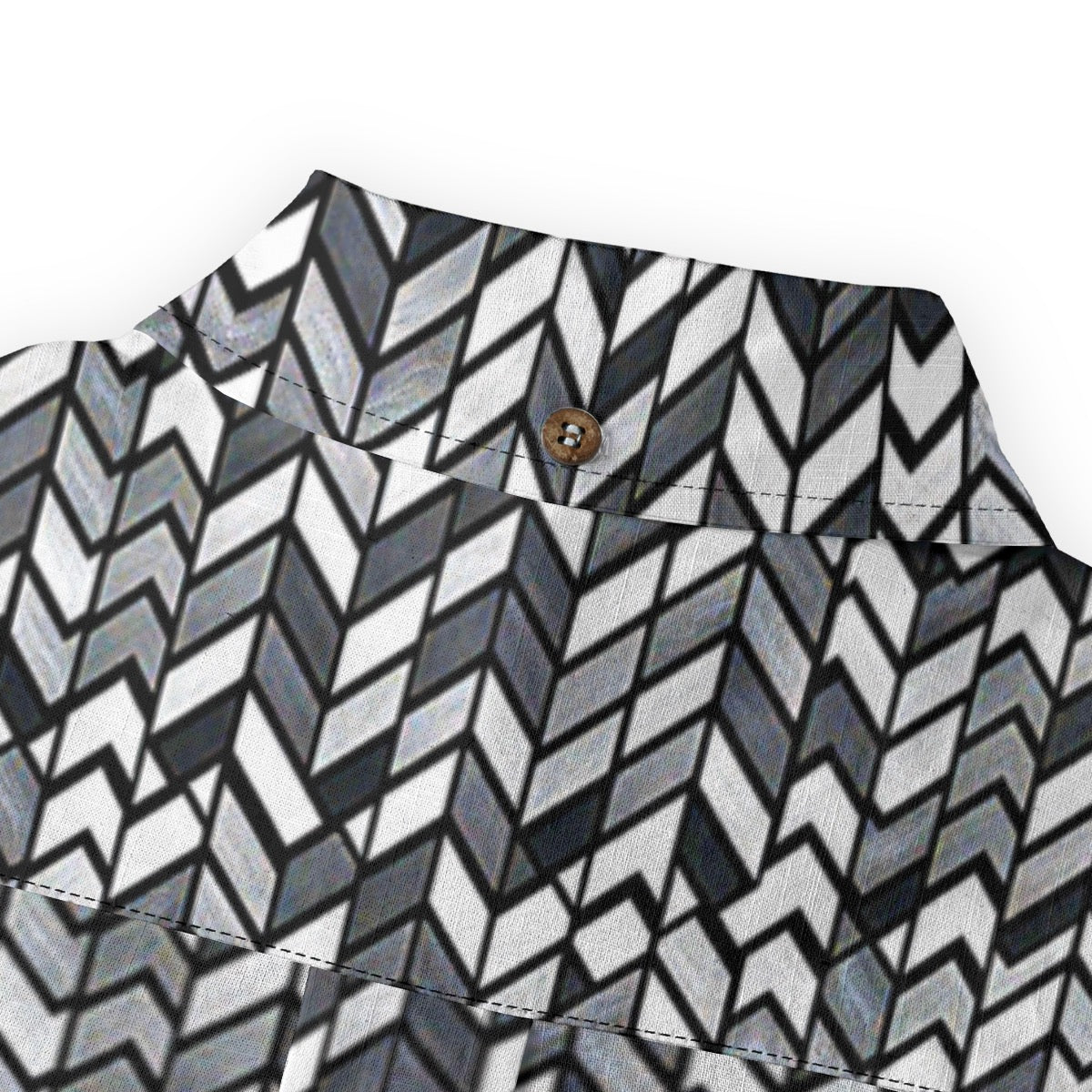 B&W Herringbone Pattern -- Men's 100% Cotton LS Collared Shirt