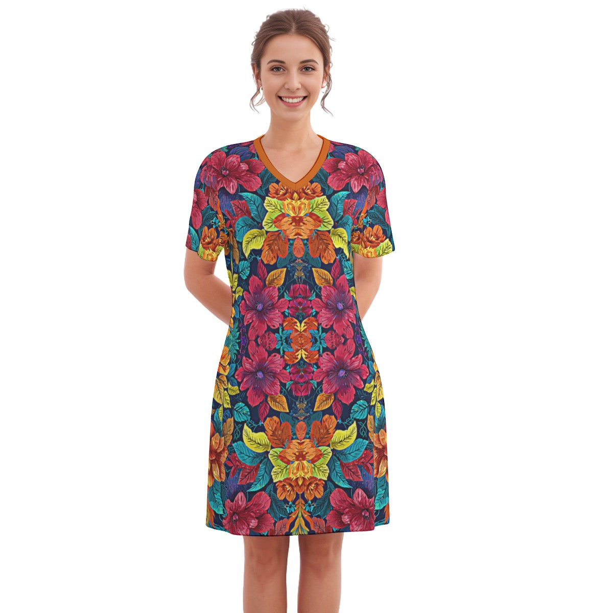 Athanna -- Women's V Neck Dress 100% Cotton