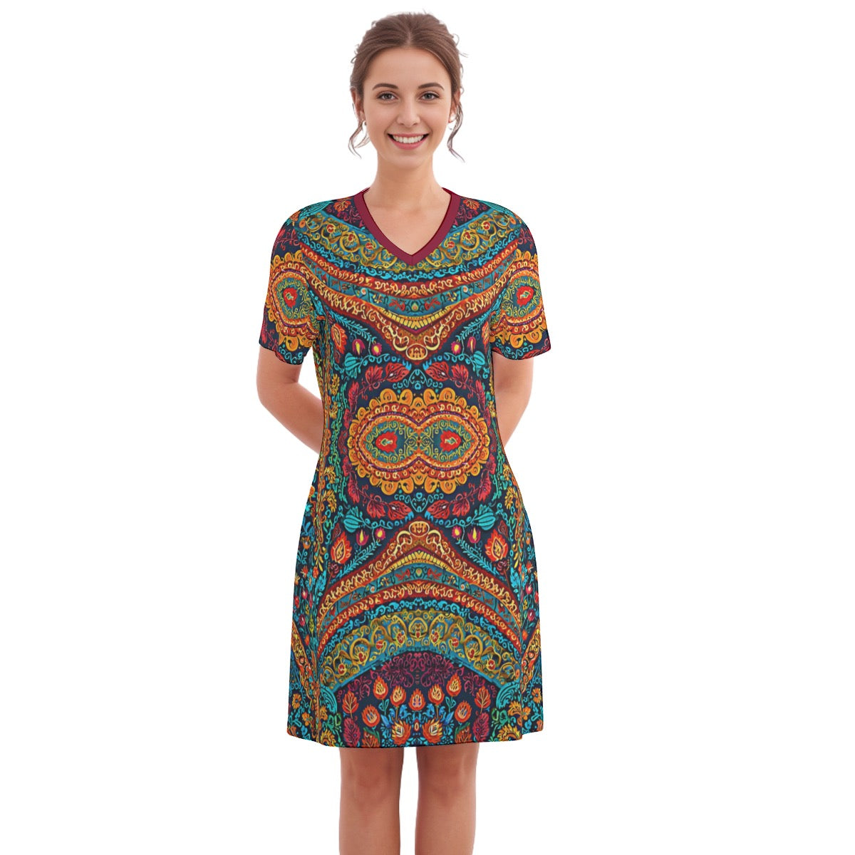 Lymane -- Women's V Neck Dress 100% Cotton