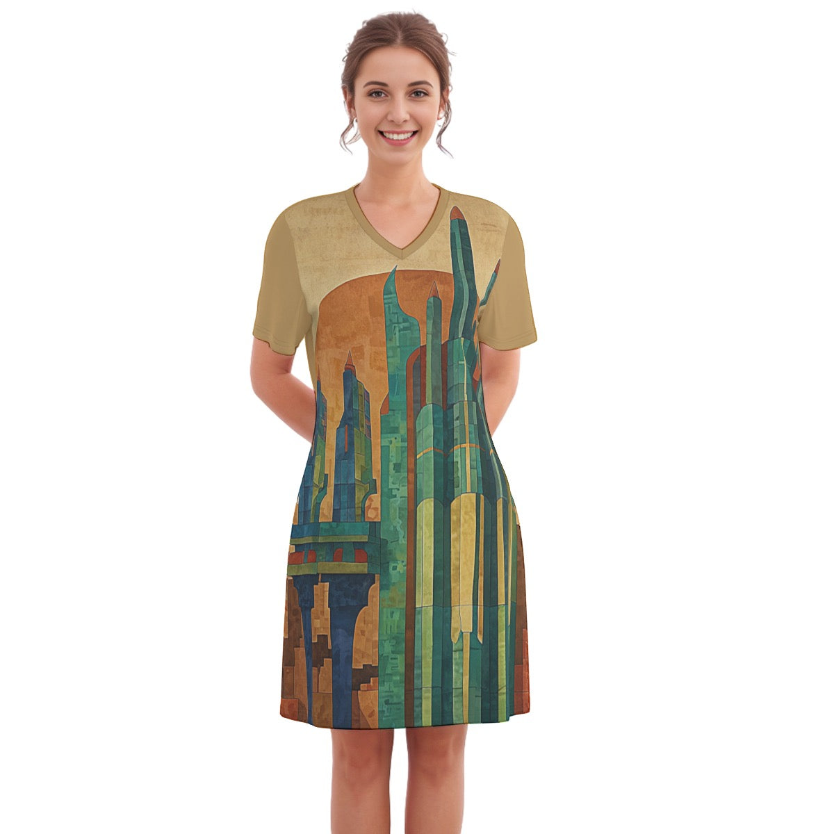 Sundown -- Women's V Neck Dress 100% Cotton