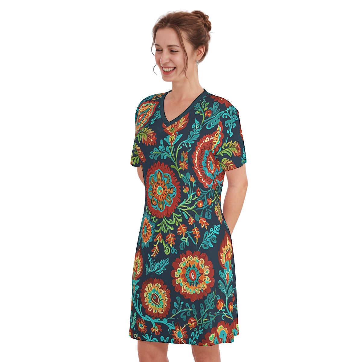 Renya -- Women's V Neck Dress 100% Cotton