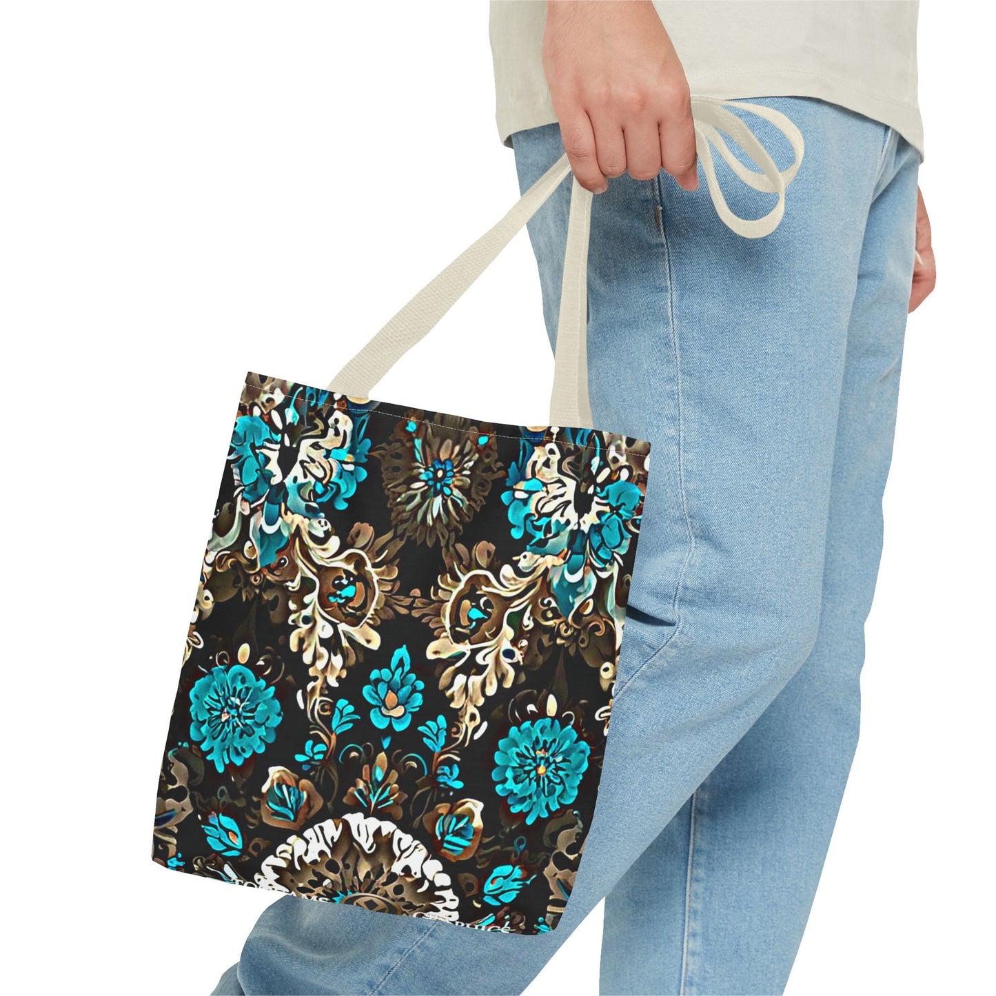 Crown Jewels - Elegant Floral Tote Bag - Stylish in Black & Teal