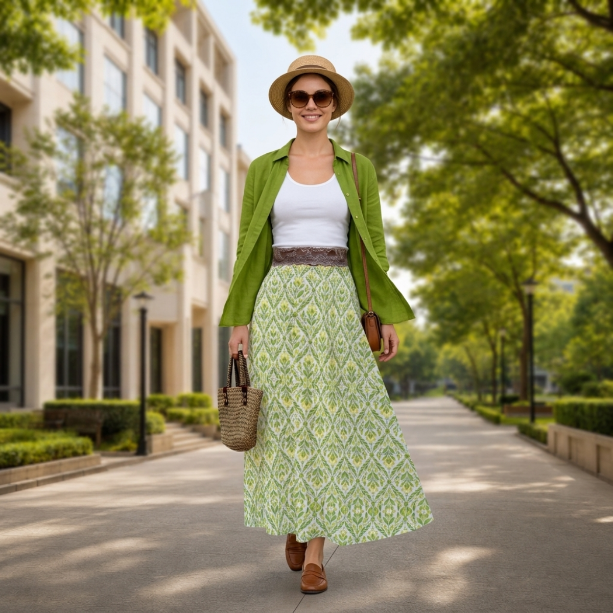 Green Apple - Women's Maxi Chiffon Skirt with Lining