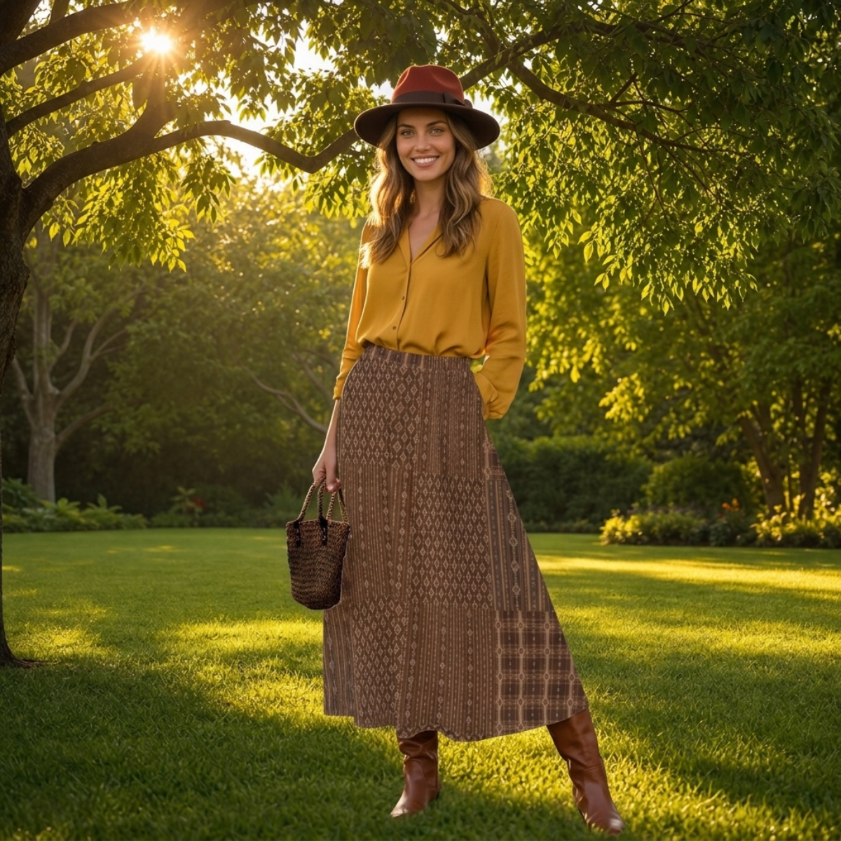 Castanã - Women's Maxi Chiffon Skirt with Lining