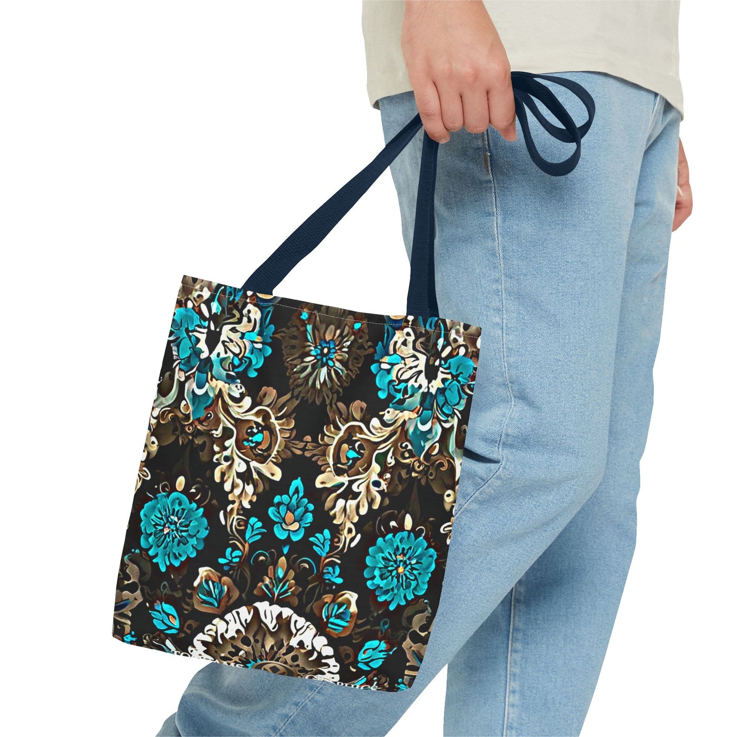 Crown Jewels - Elegant Floral Tote Bag - Stylish in Black & Teal