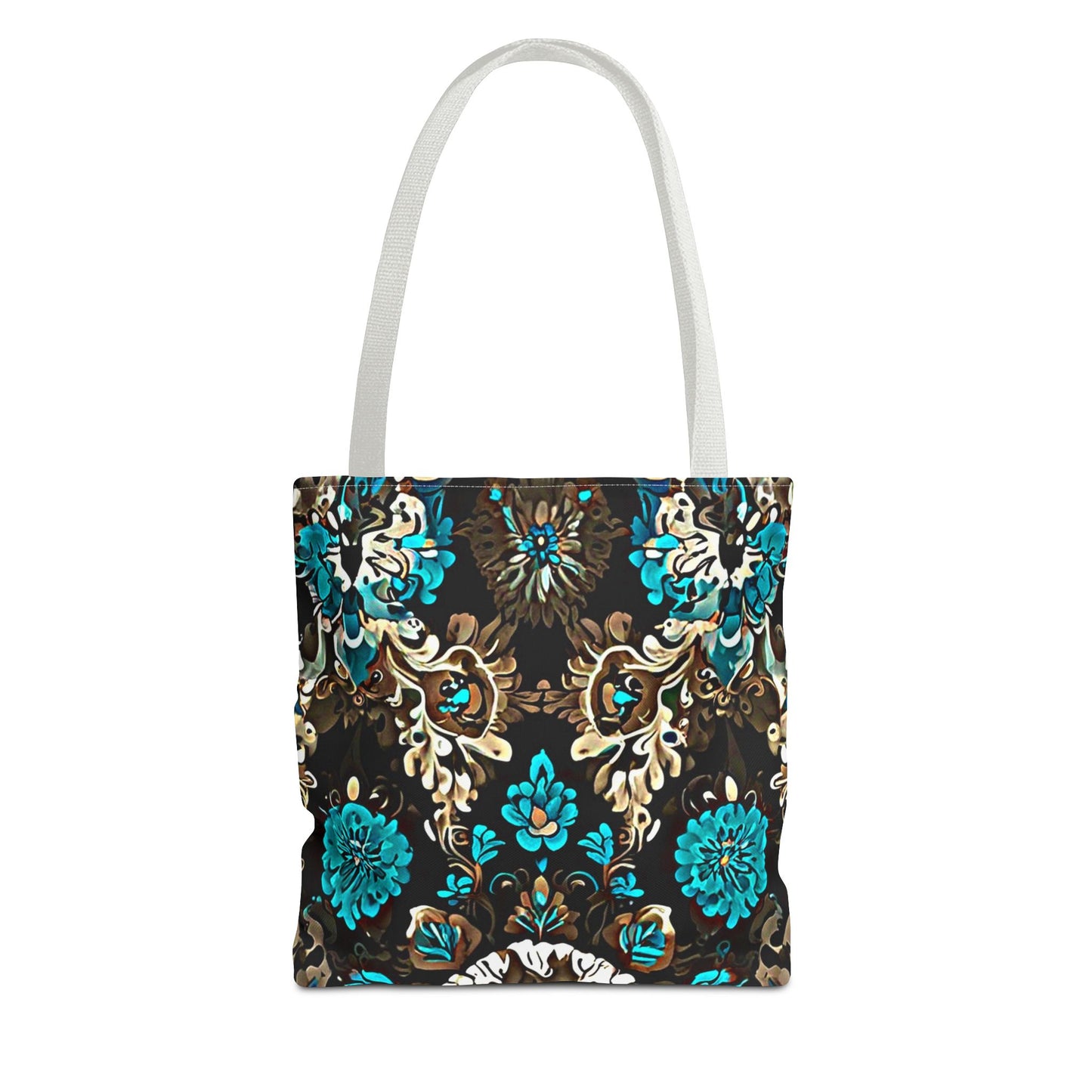 Crown Jewels - Elegant Floral Tote Bag - Stylish in Black & Teal