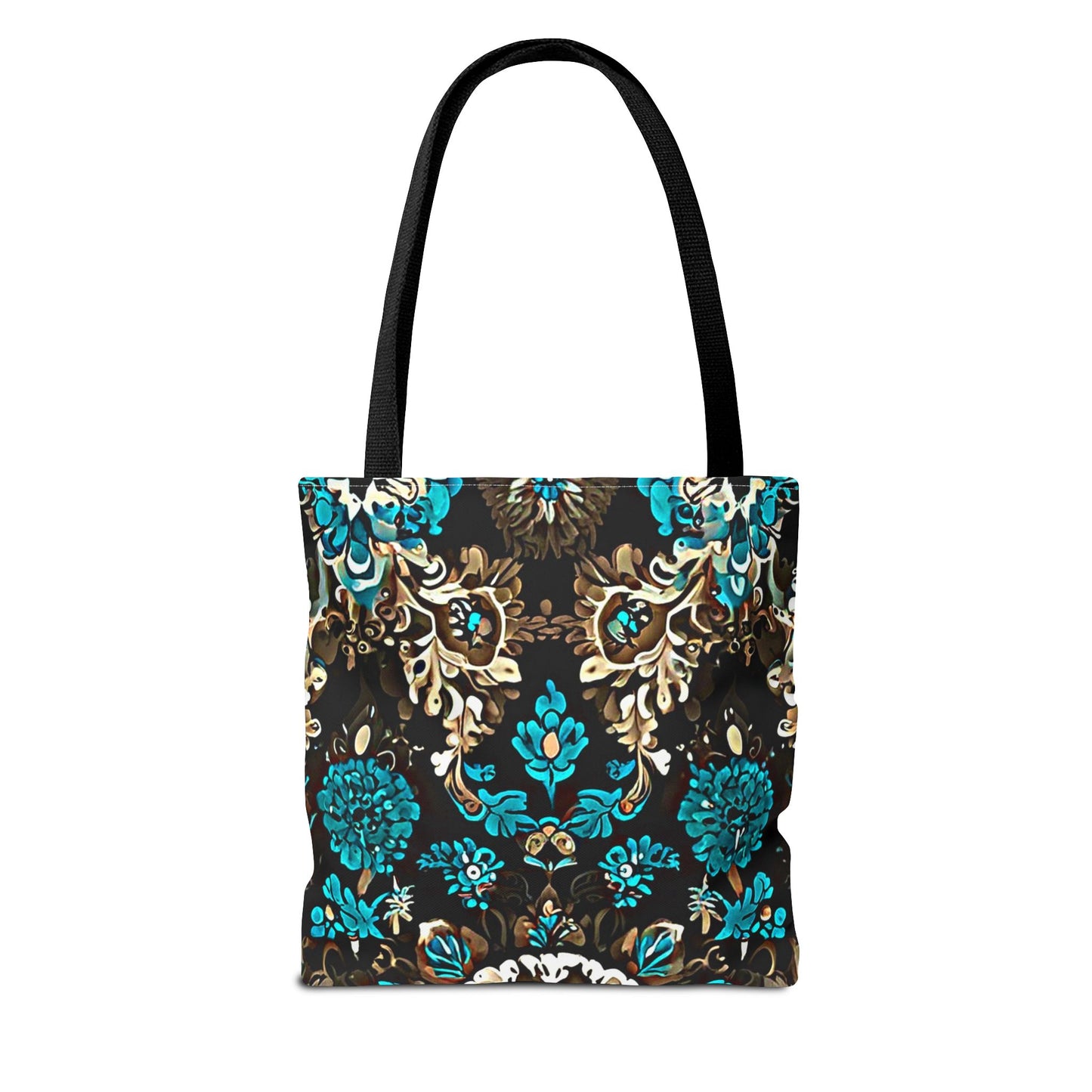 Crown Jewels - Elegant Floral Tote Bag - Stylish in Black & Teal