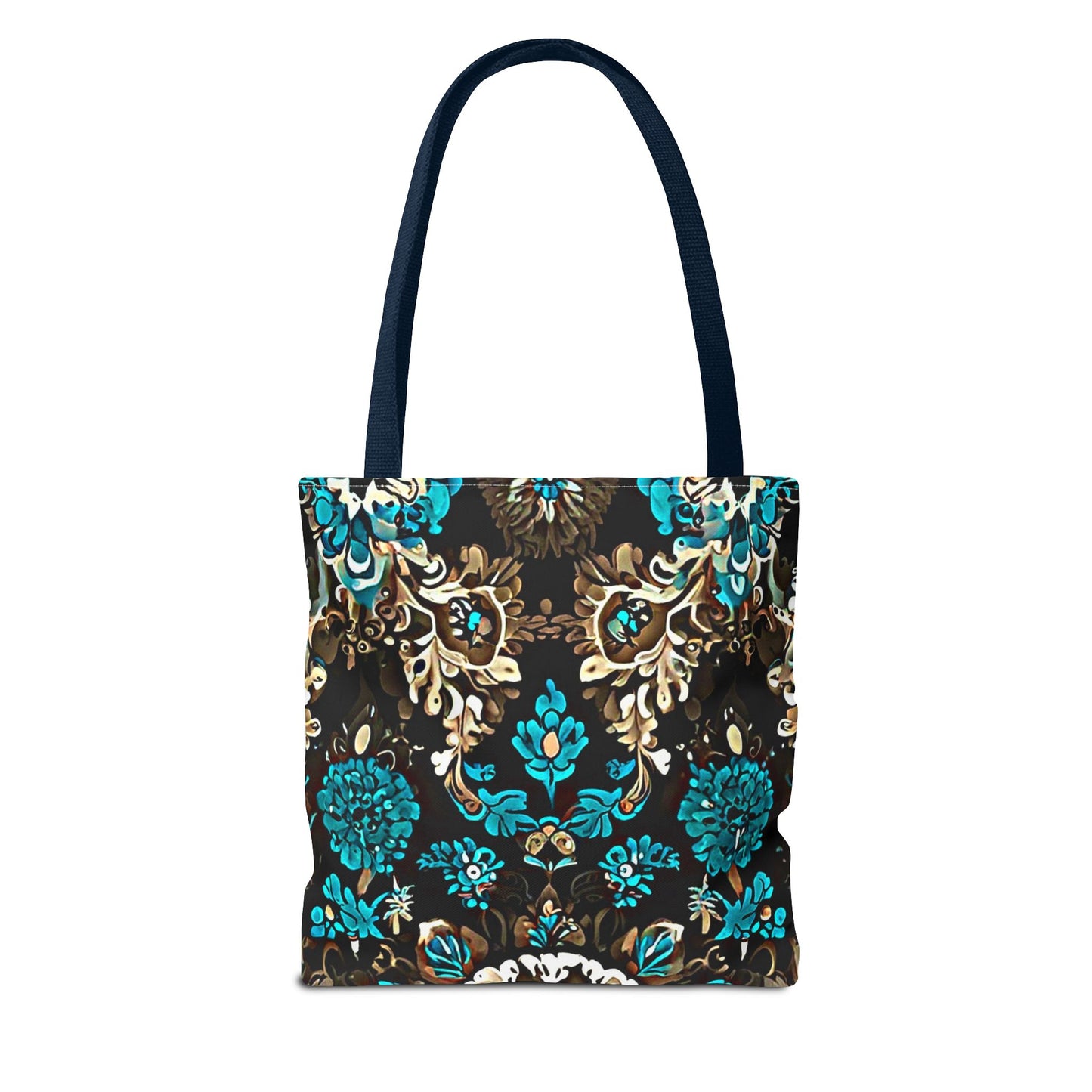 Crown Jewels - Elegant Floral Tote Bag - Stylish in Black & Teal