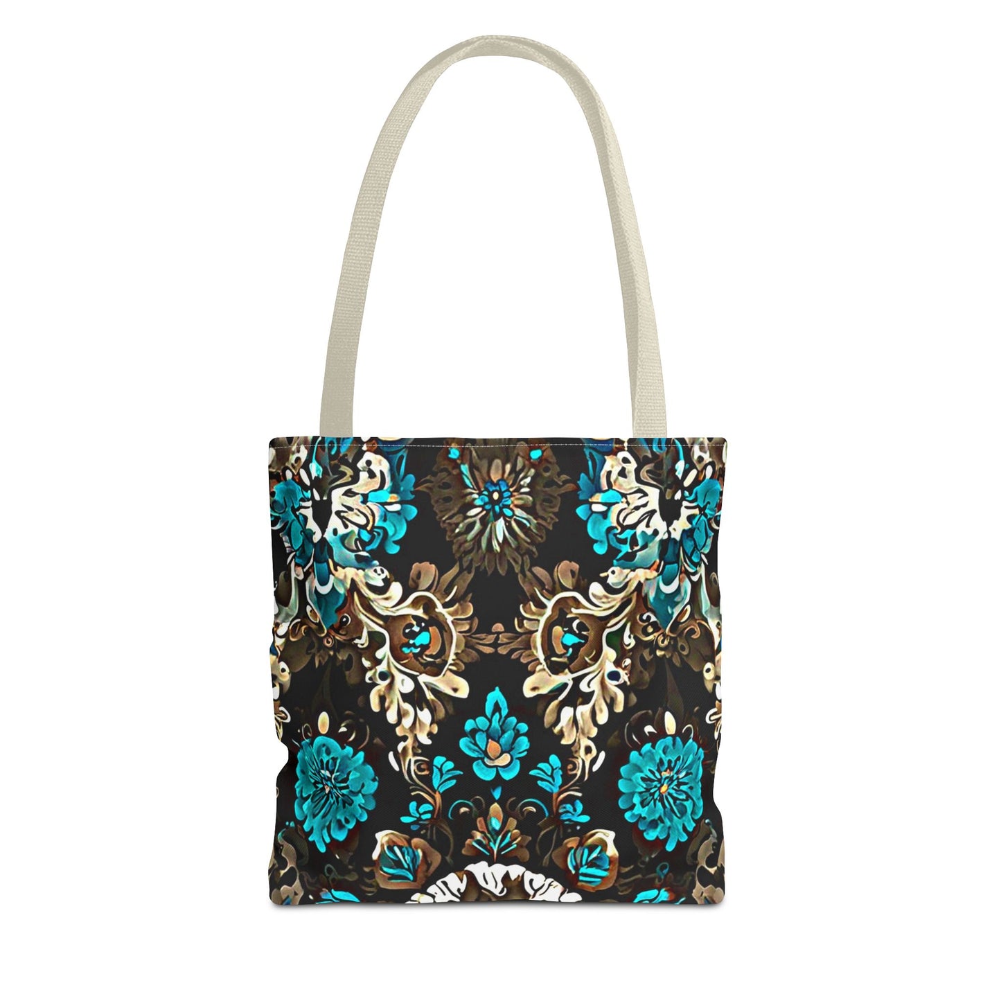 Crown Jewels - Elegant Floral Tote Bag - Stylish in Black & Teal