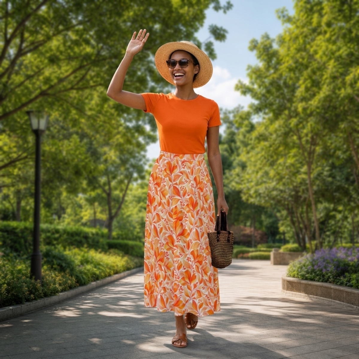 Naranja - Women's Maxi Chiffon Skirt with Lining
