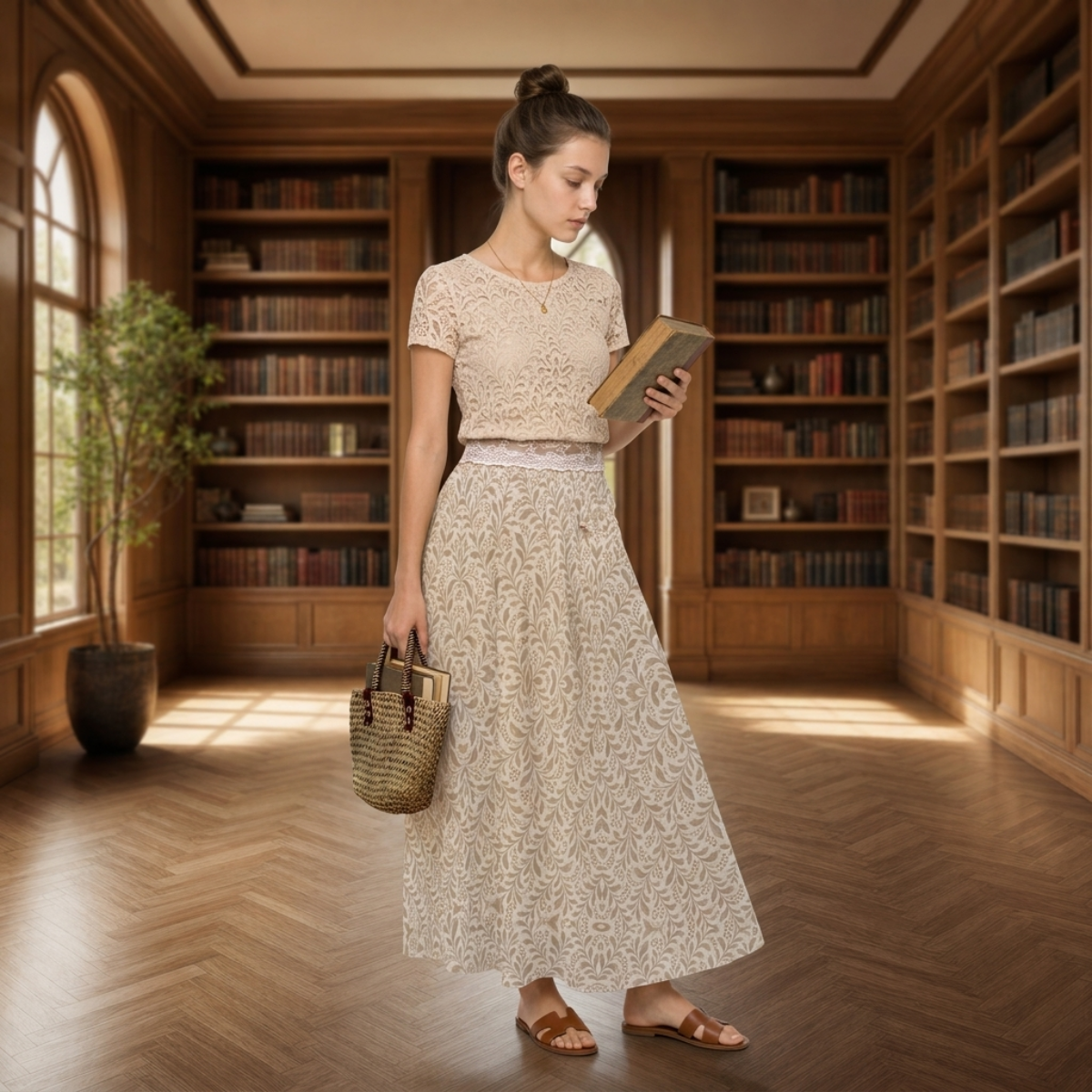 Olea Europaea - Women's Maxi Chiffon Skirt with Lining