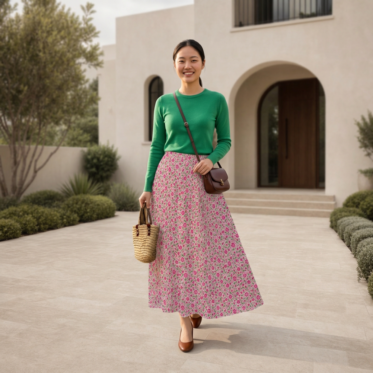 Pink - Women's Maxi Chiffon Skirt with Lining