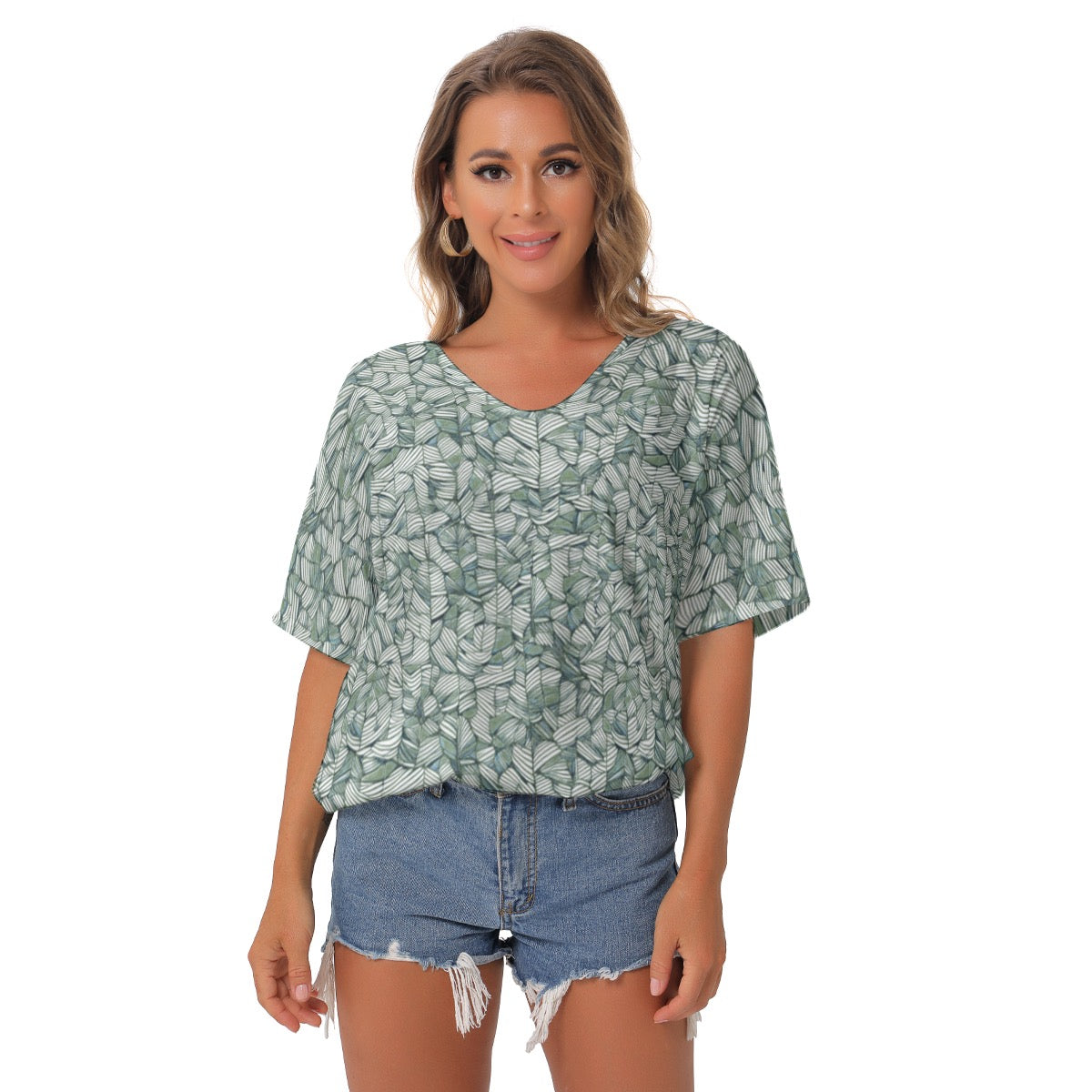 Water Lily -- Women's Bat Sleeves V-Neck Blouse