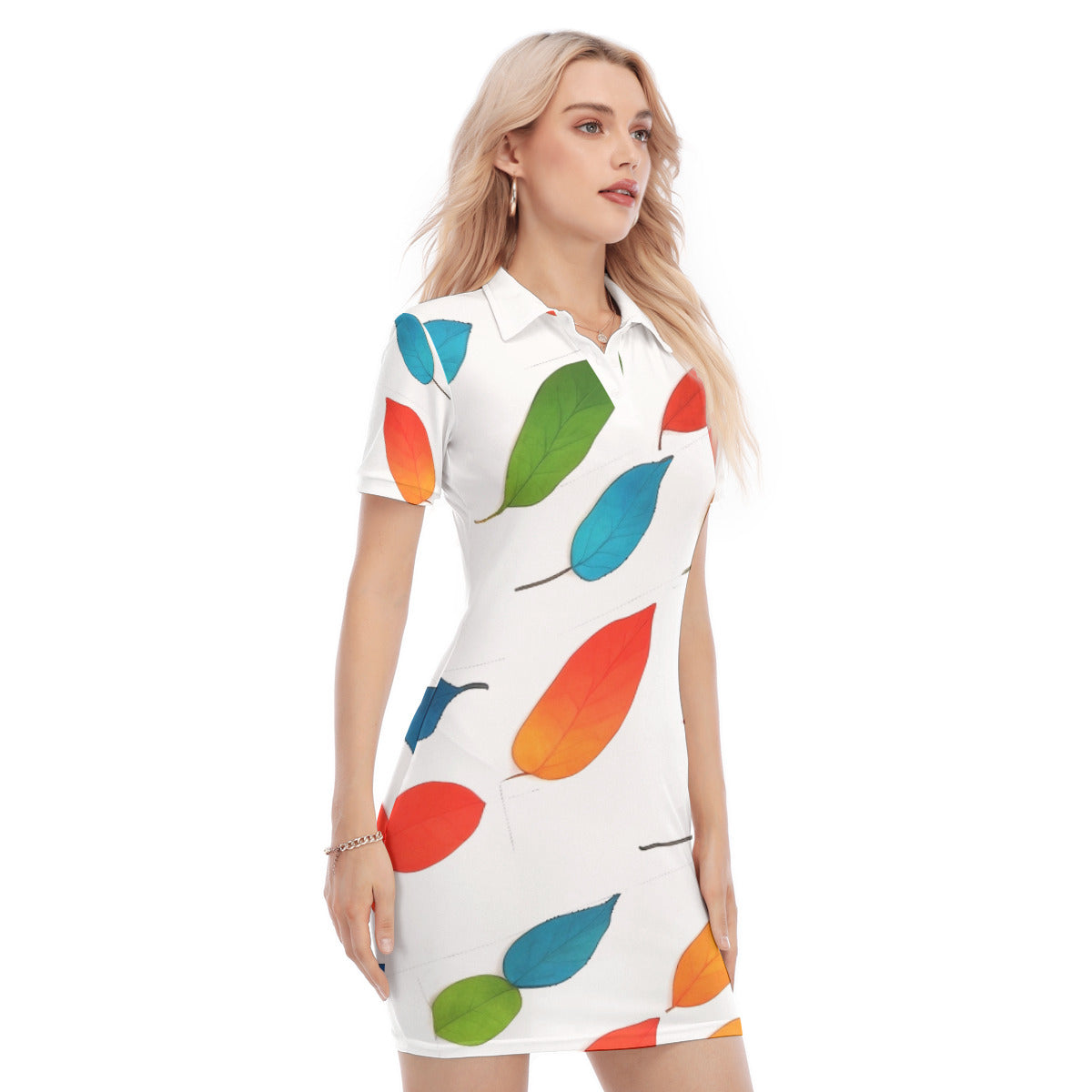 Colorful Leaves -- Women's Polo Collar Dress