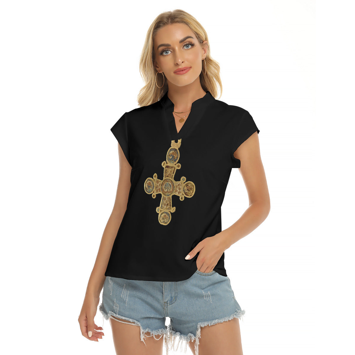 Constantinople -- Women's Stacked V-neck Short Sleeve Blouse