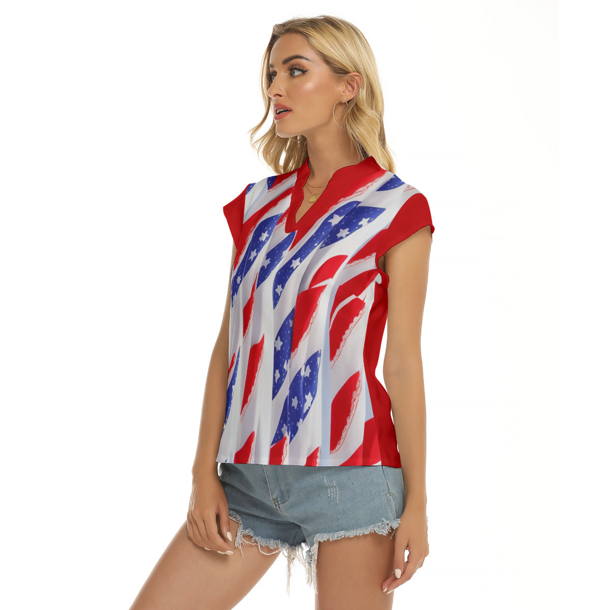 4th Too --Women's Stacked V-neck Short Sleeve Blouse