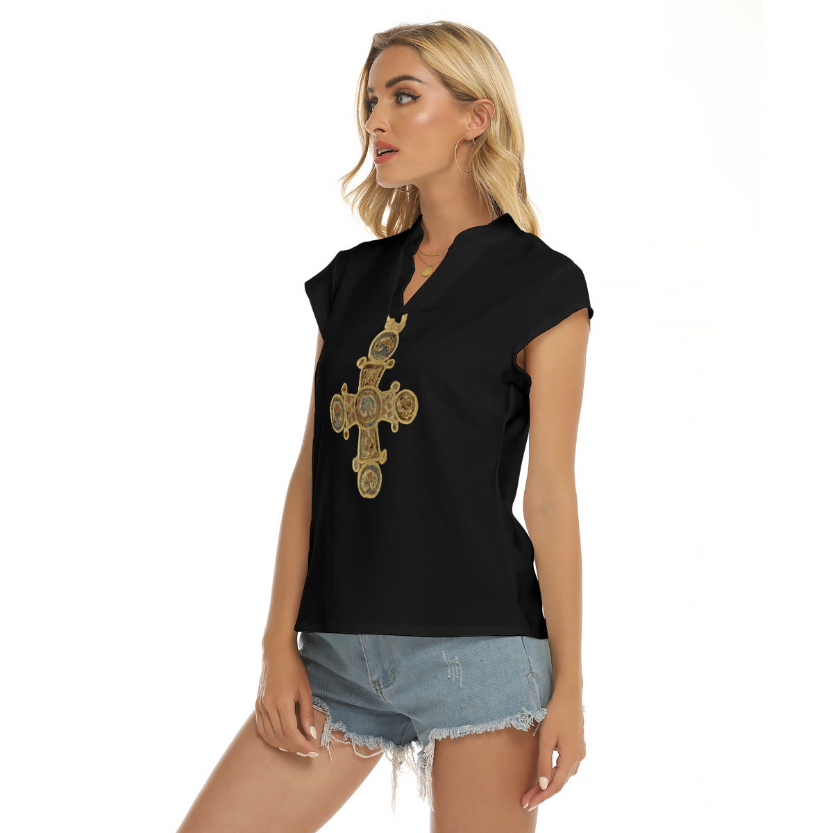 Constantinople -- Women's Stacked V-neck Short Sleeve Blouse