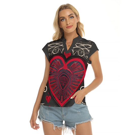 A Big Heart -- Women's Stacked V-neck Short Sleeve Blouse