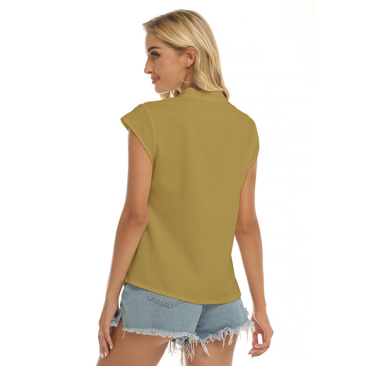 Wheat -- Women's Stacked V-neck Short Sleeve Blouse