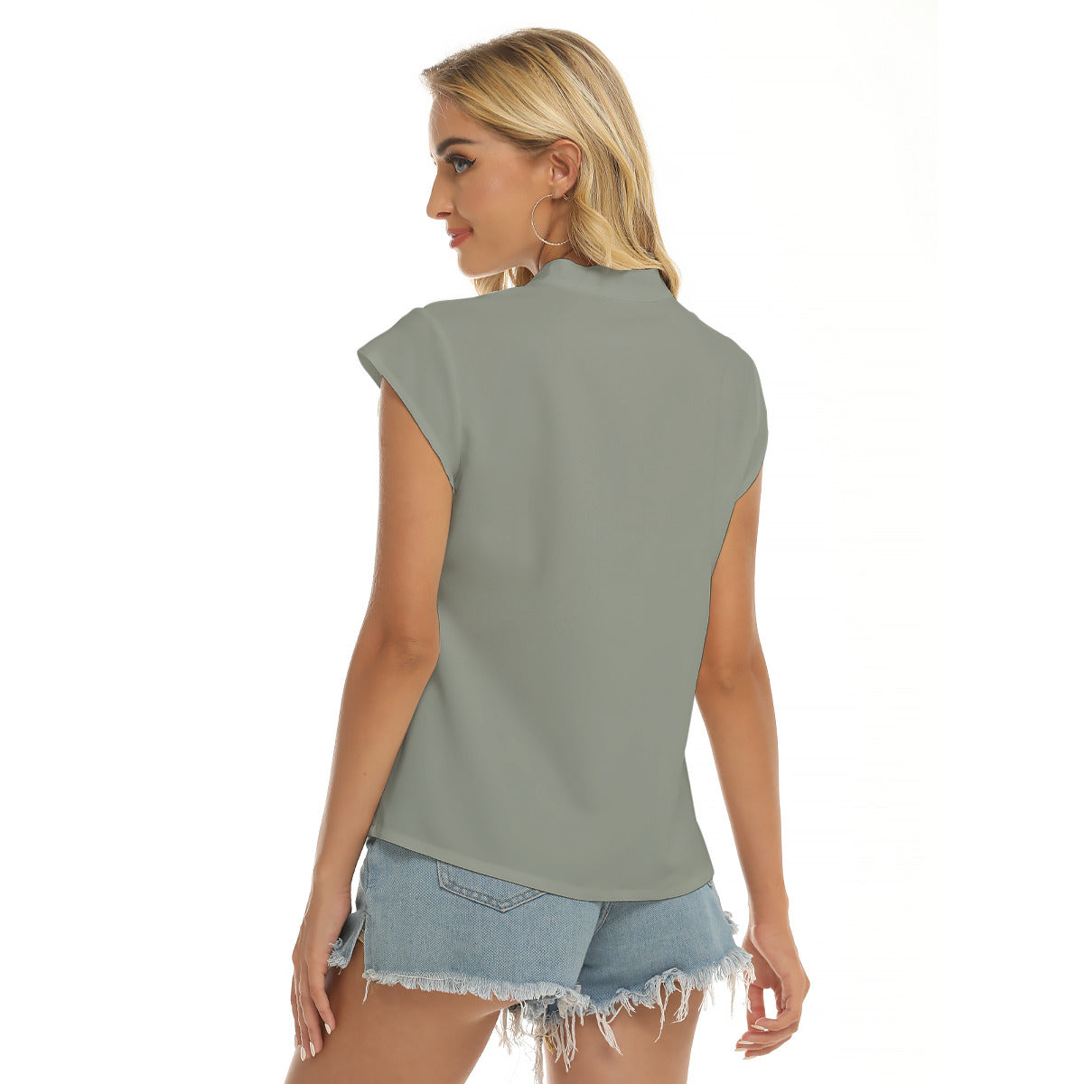 Needlepoint Print -- Women's Stacked V-neck Short Sleeve Blouse