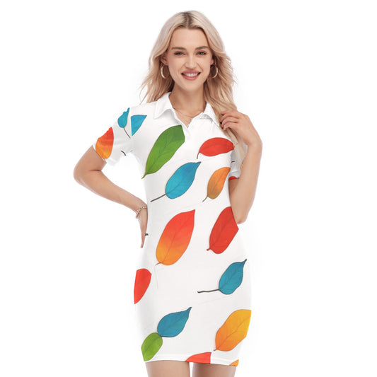 Colorful Leaves -- Women's Polo Collar Dress