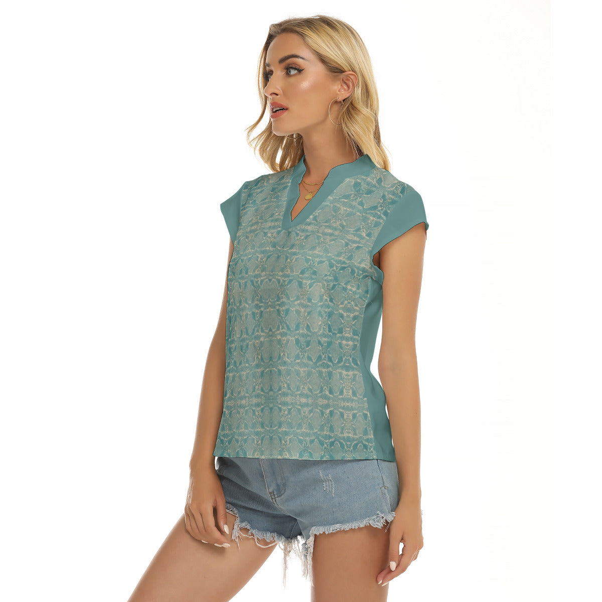 Bond -- Women's Stacked V-neck Short Sleeve Blouse