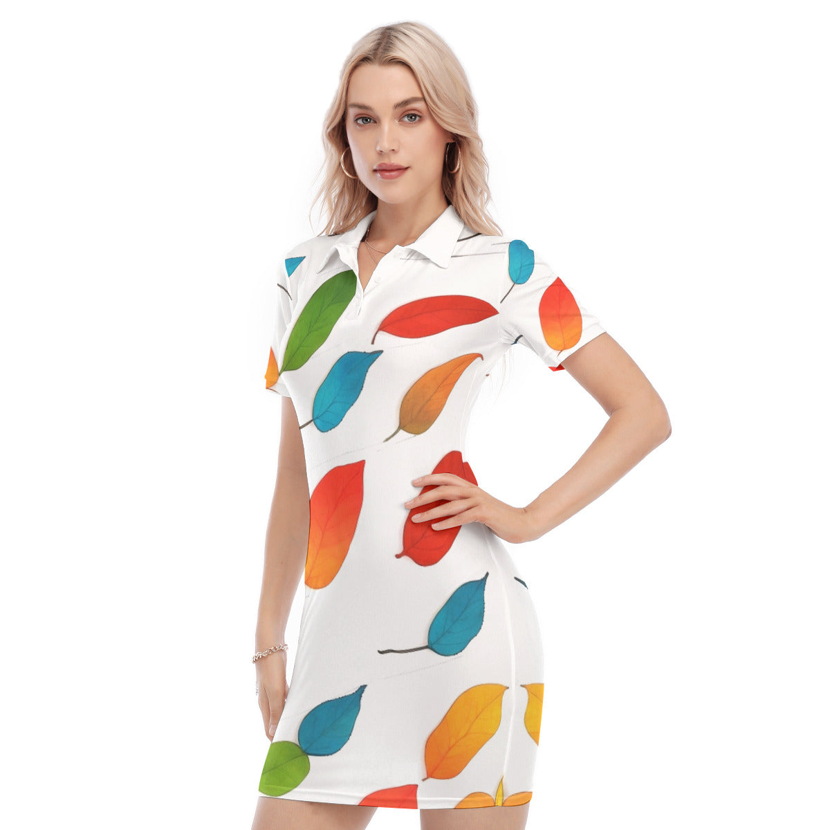 Colorful Leaves -- Women's Polo Collar Dress