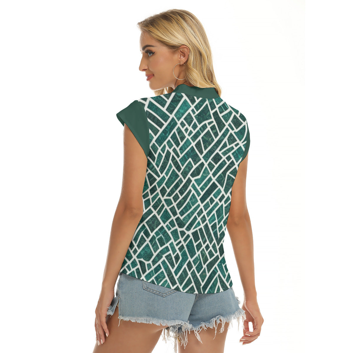 Broken Plaid -- Women's Stacked V-neck Short Sleeve Blouse