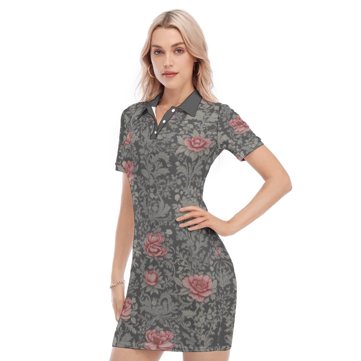 Red Rose -- Women's Polo Collar Dress