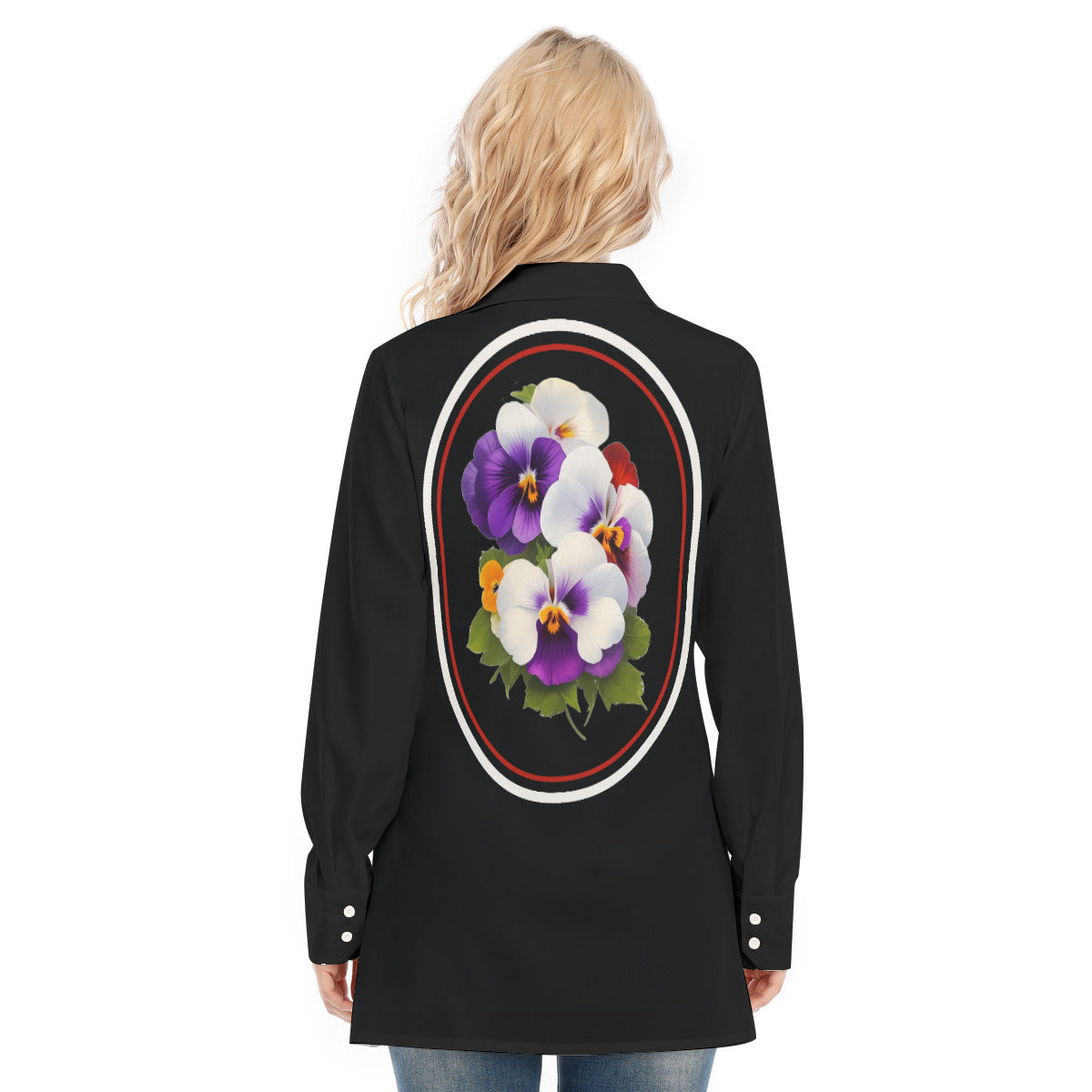 Pansies Floral Black Blouse